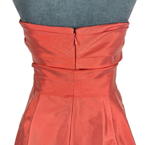 Strapless Waterfall Dress Sz 8 Coral Mermaid Gown Fairycore Coquette Hi-Low Prom - Picture 8 of 14